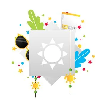Sun protection vector cartoon frame, summer season Stock Illustration