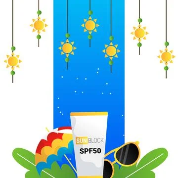 Sun protection vector cartoon frame, summer season Stock Illustration