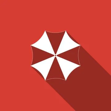 Sun protective umbrella fo beach icon isolated with long shadow. Large parasol Stock Illustration