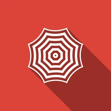 Sun protective umbrella fo beach icon isolated with long shadow. Large parasol Stock Illustration