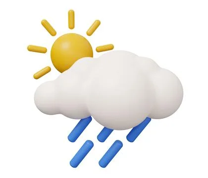 Sun rain cloud 3d weather. isolated minimal 3d render illustration in carto.. Illustrazione stock