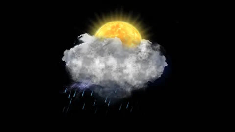 Sun Rain Lightning, Weather Forecast Icon with Alpha Channel Vídeo Stock 85903140