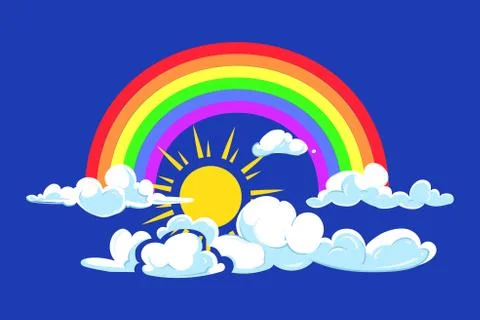 Sun, rainbow and clouds deep blue sky Illustrazione stock
