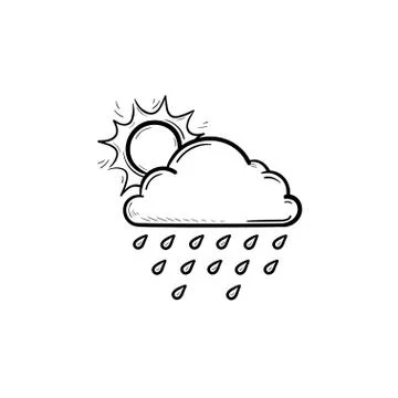 Sun with raincloud hand drawn outline doodle icon. Stock Illustration