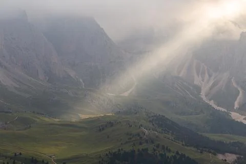 Sun ray light in the mountains Stock Photos
