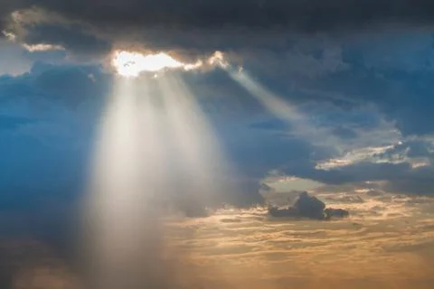 Sun ray light through down Stock Photos