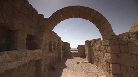 Sun Ray Over Archway, Caesarea Maritima, Israel Stock Footage 321976197