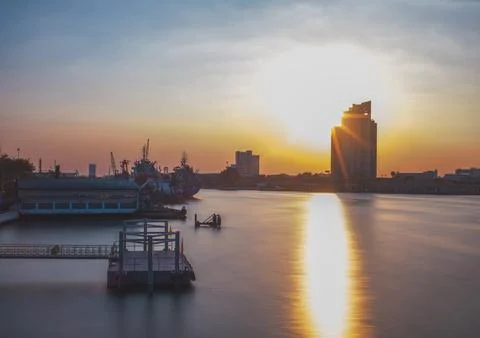 Sun ray reflect on the river Stock Photos