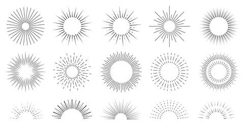 Sun ray set. Sunburst minimalistic collection. Stock Illustration