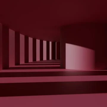 Sun ray though the hall way on red background 3d rendering Illustration