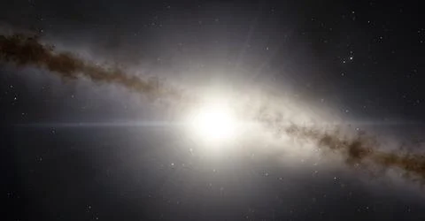 Sun rays and and Milky way galaxy 3d illustration background Stock Illustration