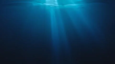 Sun rays and light shining through surface of ocean seen from underwater. Stock Illustration