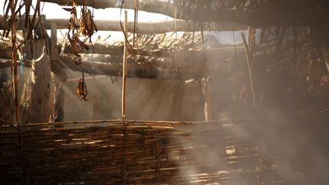 Sun rays and smoke at local market, Morocco. Stock Footage 103114473