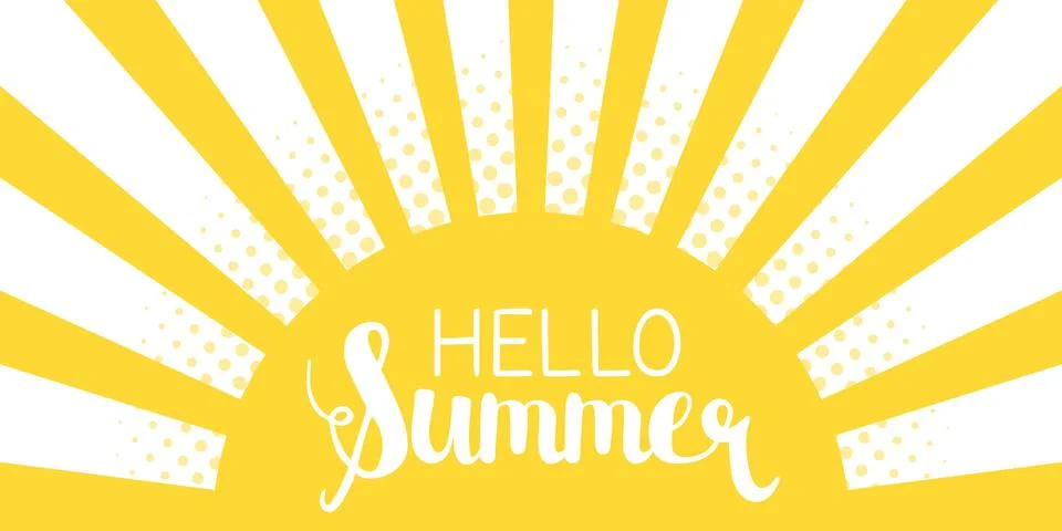 Sun rays background with Hello Summer letters vector illustration 库存插图
