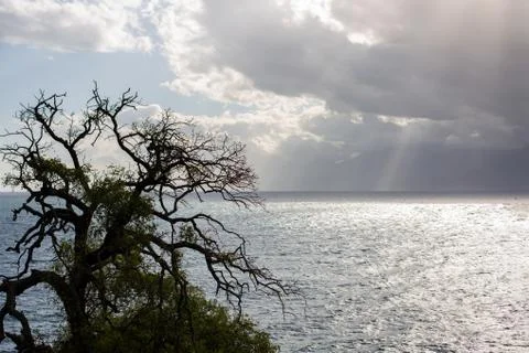 Sun rays from behind clouds Stock Photos