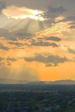Sun rays on blue sky Stock Photos
