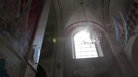 Sun rays break through the church window. Stock Footage 252756669