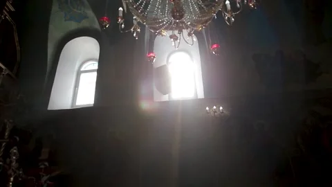 Sun rays break through the church window. Stock Footage 252756679