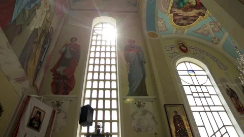 Sun rays break through the church window. Stock Footage 257123045