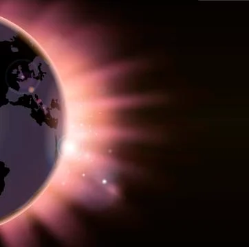 Sun rays burst over the globe Stock Illustration