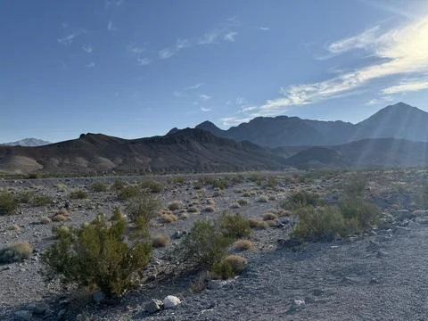 Sun Rays in the Dry Death Valley California Desert Stock Photos
