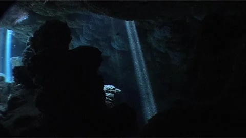 Sun Rays Filtering Through the Water into a Underwater Cave Stock Footage 300932307