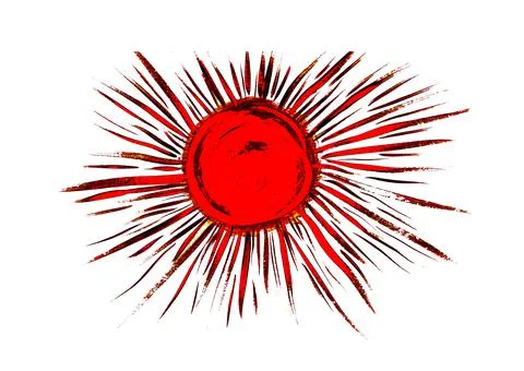 Sun rays flat icon, drawn closeup silhouette isolated on white background. Ar Illustrazione stock