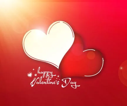 Sun rays, Happy Valentine's Day lettering Greeting Card on red background, ve Stock Illustration