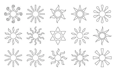 Sun rays icon boho ethnic tattoo black line set Stock Illustration
