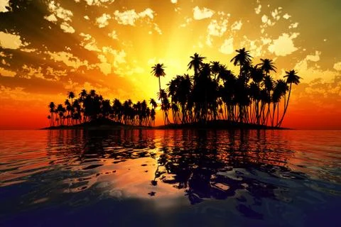 Sun rays inside coconut island Illustrazione stock