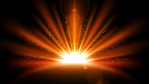 Sun Rays with Lens Flare Isolated on Black Background. Widescreen Resolutio.. Illustrazione stock
