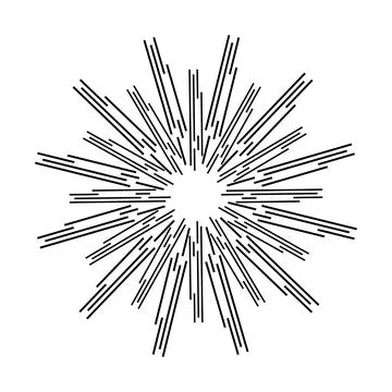 Sun rays, linear drawing on a white background Stock Illustration