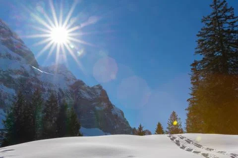 Sun rays in the mountains Stock Photos