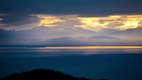 Sun Rays on the Olympics and Puget Sound Stock Footage 69874747