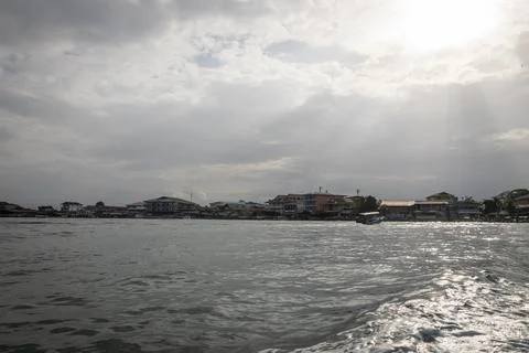 Sun rays over Bocas Town waterfront in Bocas del Toro Panama Fotos de archivo