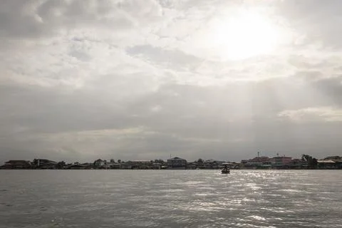 Sun rays over Bocas Town waterfront in Bocas del Toro Panama Stock Photos
