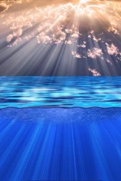 Sun rays over calm water Stock Illustration