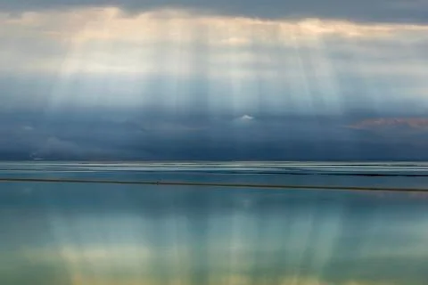 Sun rays over the dead Sea, Israel 写真素材