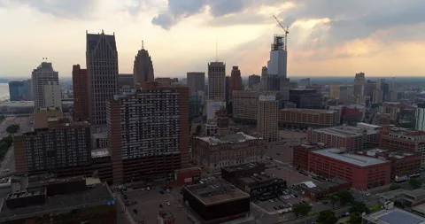 Sun rays over downtown Detroit Stock Footage 278010374