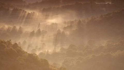 Sun rays over the Graveyard Fields landscape at sunrise Stock Footage 103756262