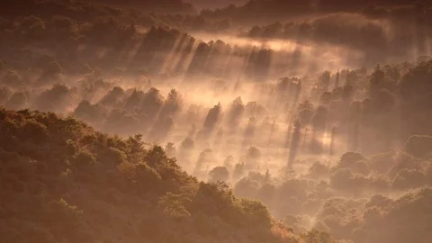 Sun rays over the Graveyard Fields landscape at sunrise Stock Footage 103759195
