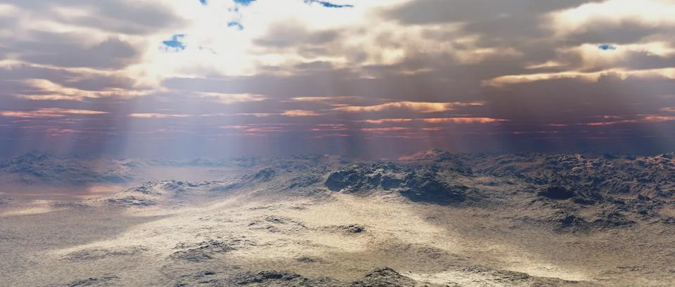 Sun rays over a mountain landscape Stock Illustration