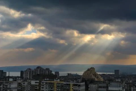 Sun rays over VArna Stock Photos