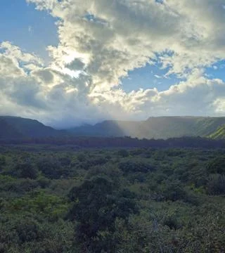 Sun Rays Over the Verdant Valley Foto stock