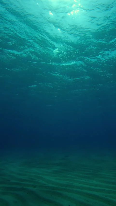 Sun rays penetrate through waves on water surface and ripple on sandy bottom Stock Footage 321066881