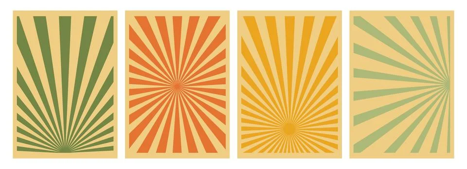 Sun rays poster set. Abstract swirling radial pattern background. Caramel c.. Stock Illustration