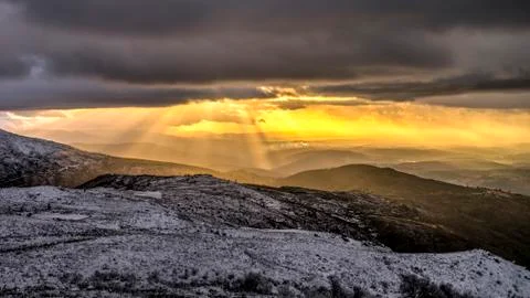 Sun Rays in Serra da Estrela, Portugal Stock Photos