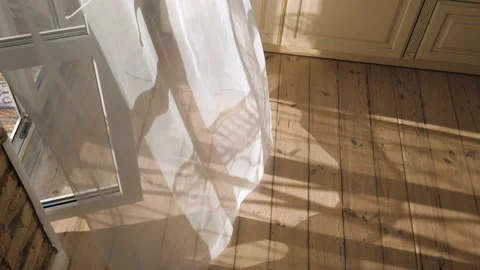 Sun Rays Shine Into Home At Room Through Tulle Curtain In Morning 스톡 동영상 169813278