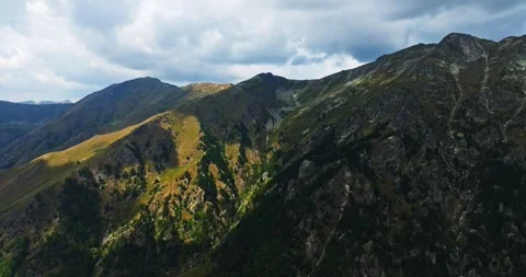 Sun Rays Shining Over Sharp Mountain Ridges Aerial Timelapse Beautiful Nature Of Stock Footage 300446174