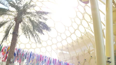 Sun rays shining through Al Wasl Plaza at Expo 2020, Dubai, 4K Stock Footage 260163868